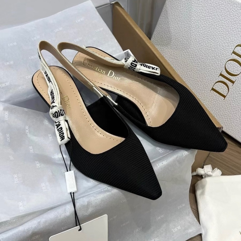Dior Black Pointed Slingback Heels with J'Adior Strap - Picture 3 of 9